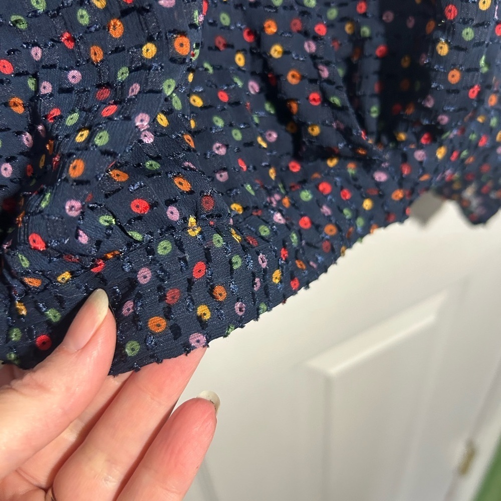 Madewell Lyric Wrap Top Sugar Dot Navy multicolor polka dot textured Medium - Picture 4 of 13